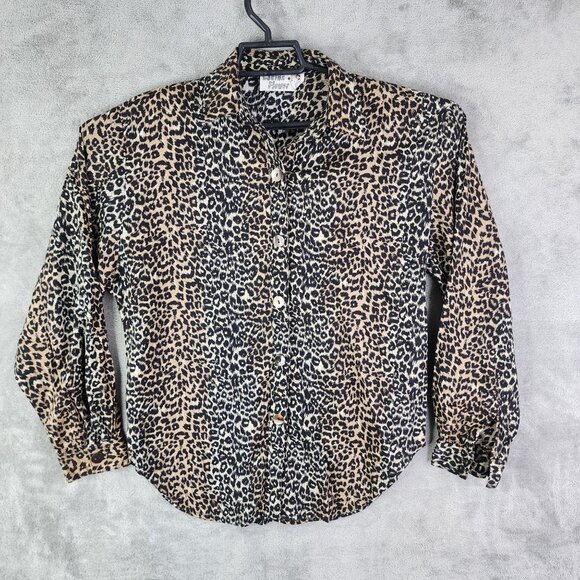 Women's Vintage Cactus Flower Leopard Print Button-Up Shirt Rayon Long Sleeve S - Picture 2 of 11